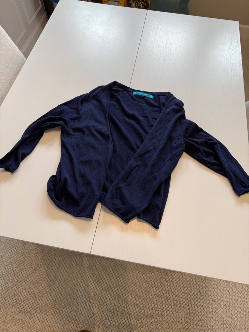 Tori Richard Navy Open-Front Lightweight Cardigan
